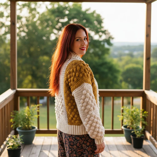 bobble knit crochet cardigan cozy boho sweater women