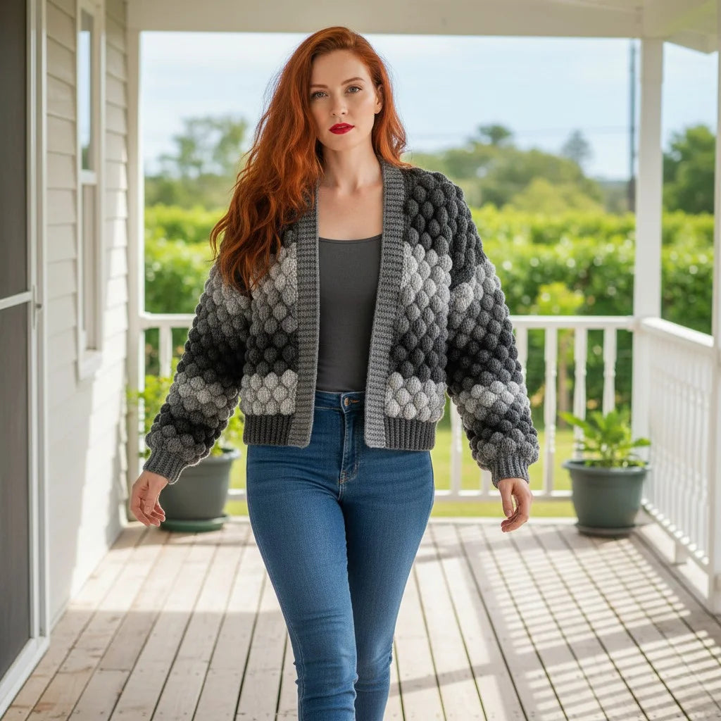 oversized crochet cardigan chunky bubble knit sweater women