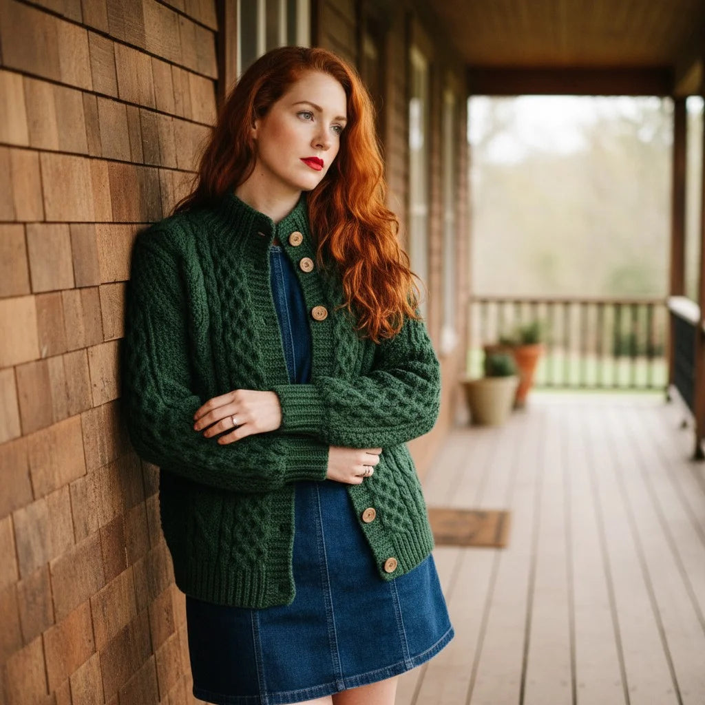chunky knit crochet cardigan cozy cable sweater women
