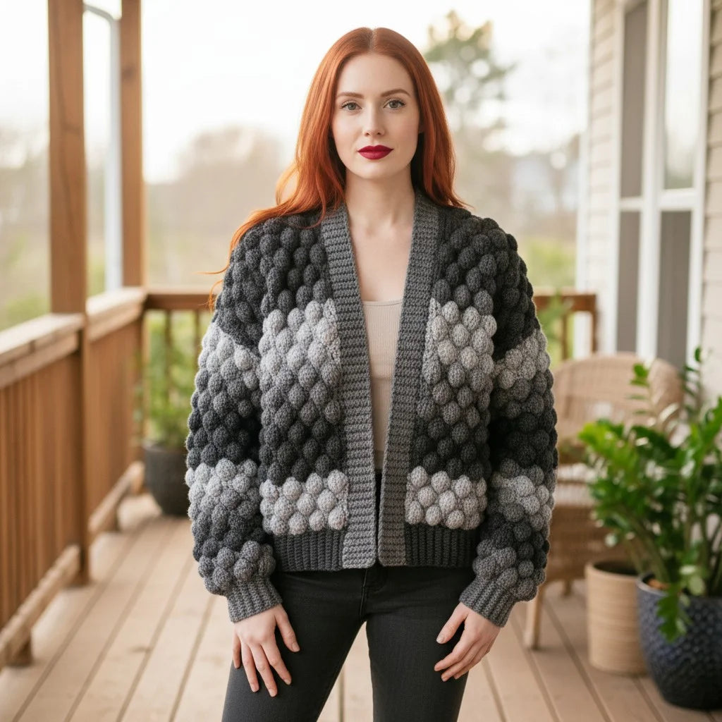 oversized crochet cardigan chunky bubble knit sweater women