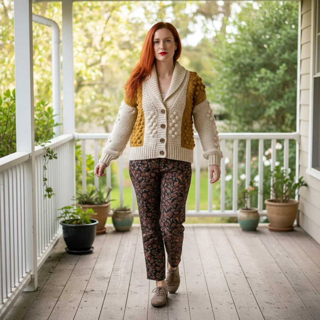 bobble knit crochet cardigan cozy boho sweater women