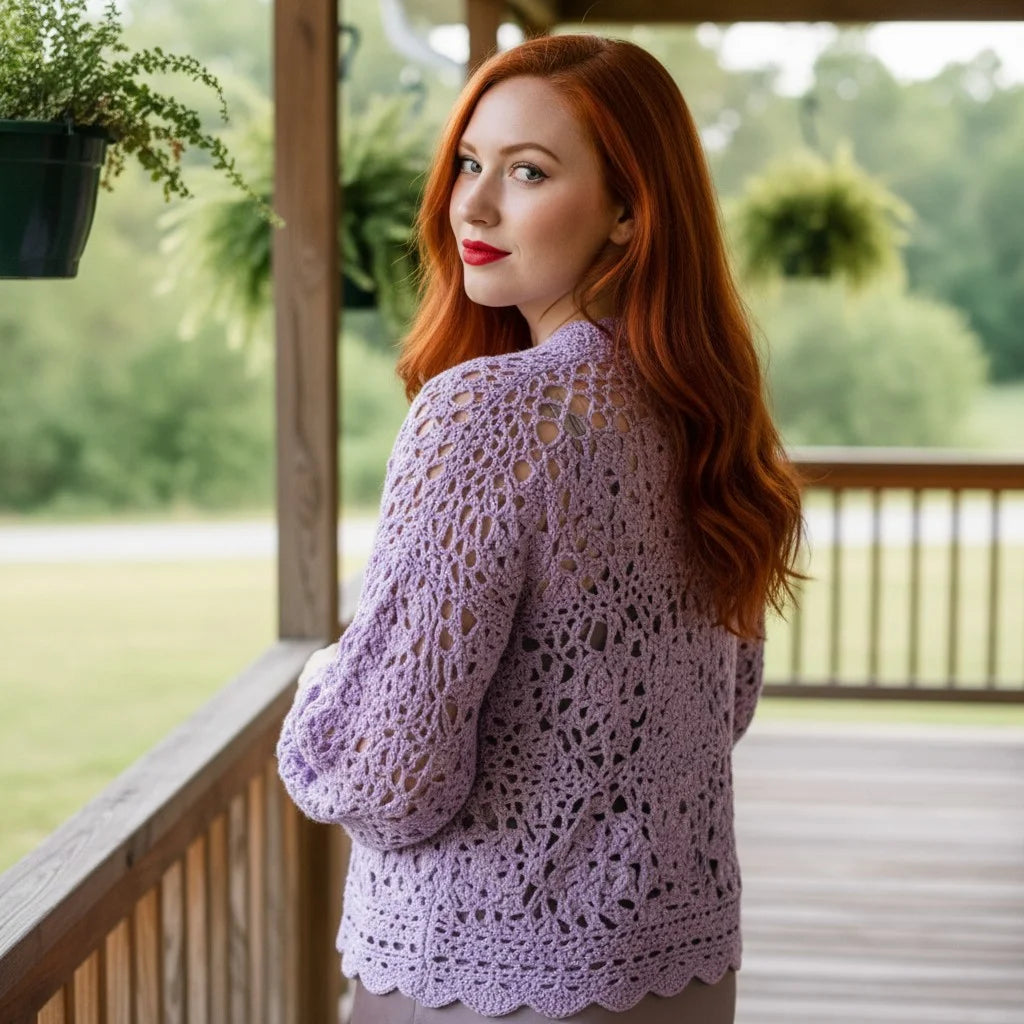 lavender crochet cardigan boho lace knit sweater women