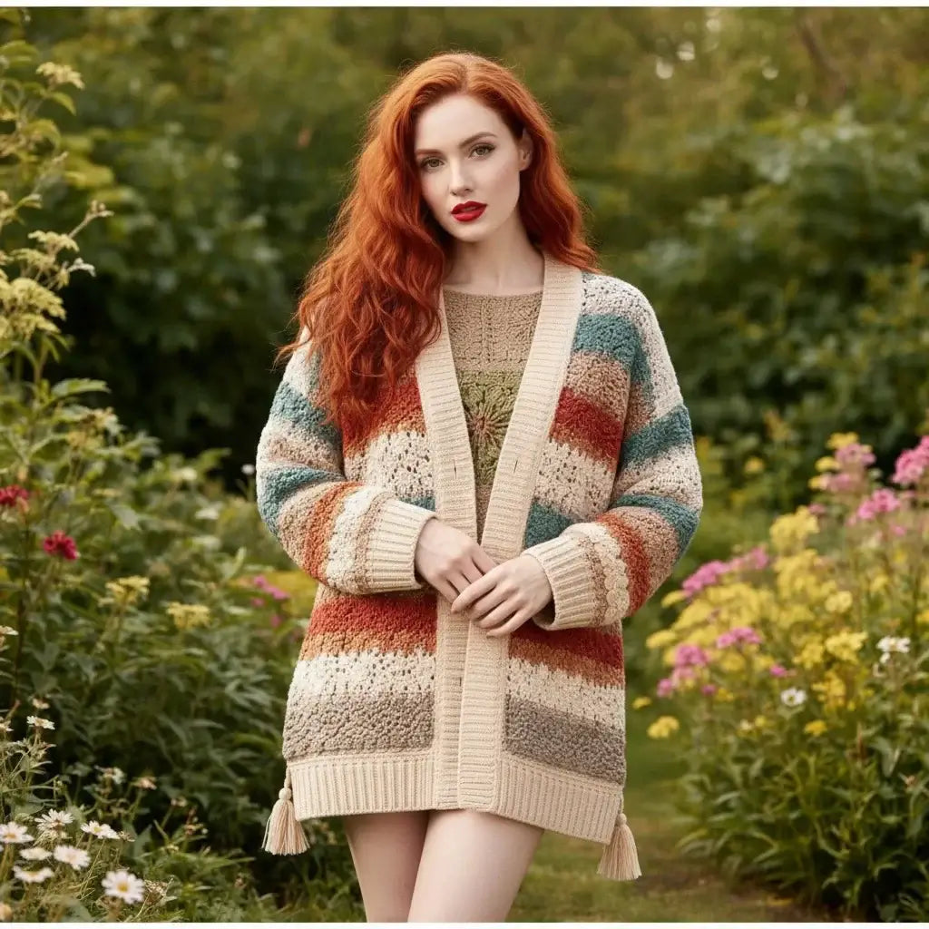 crochet cardigan women striped boho knit oversized sweater
