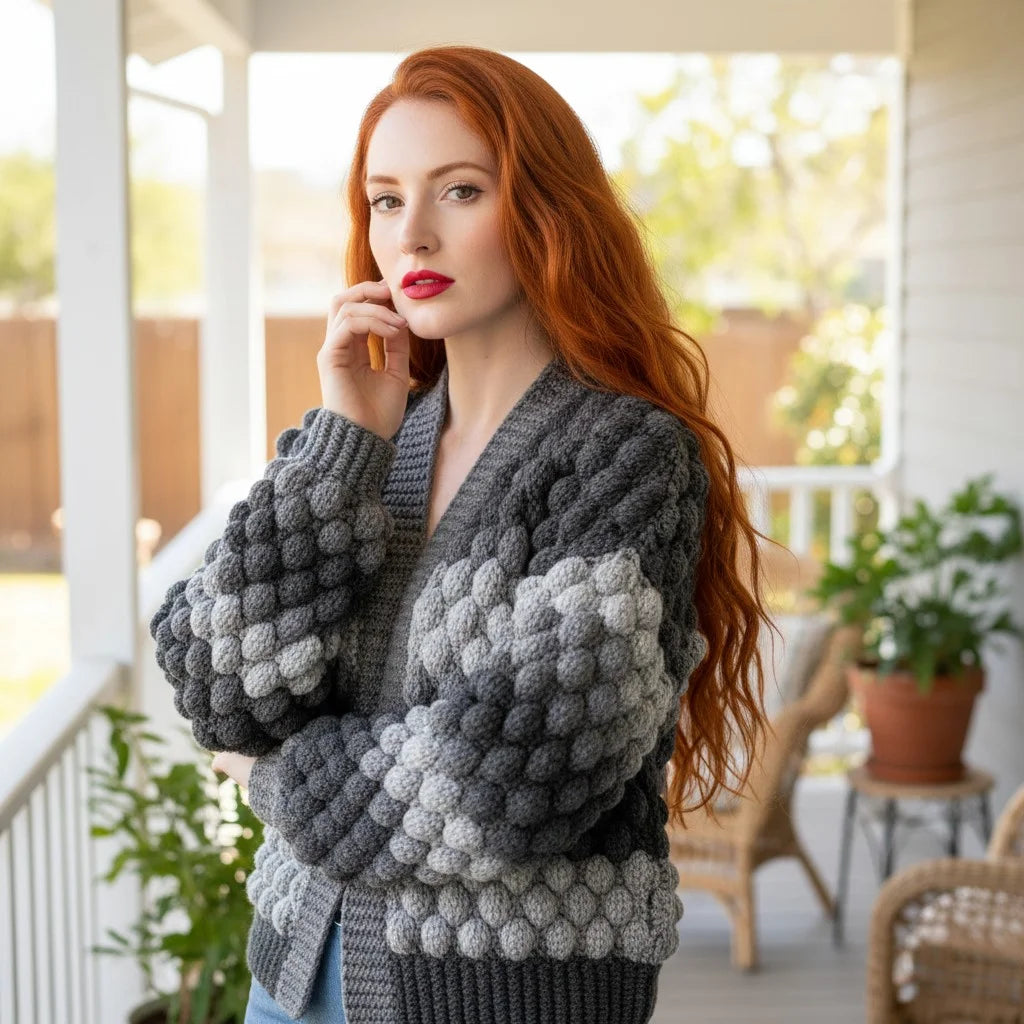oversized crochet cardigan chunky bubble knit sweater women