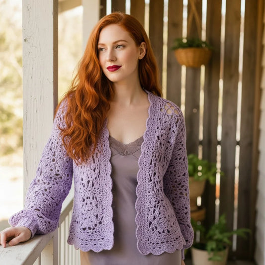 lavender crochet cardigan boho lace knit sweater women