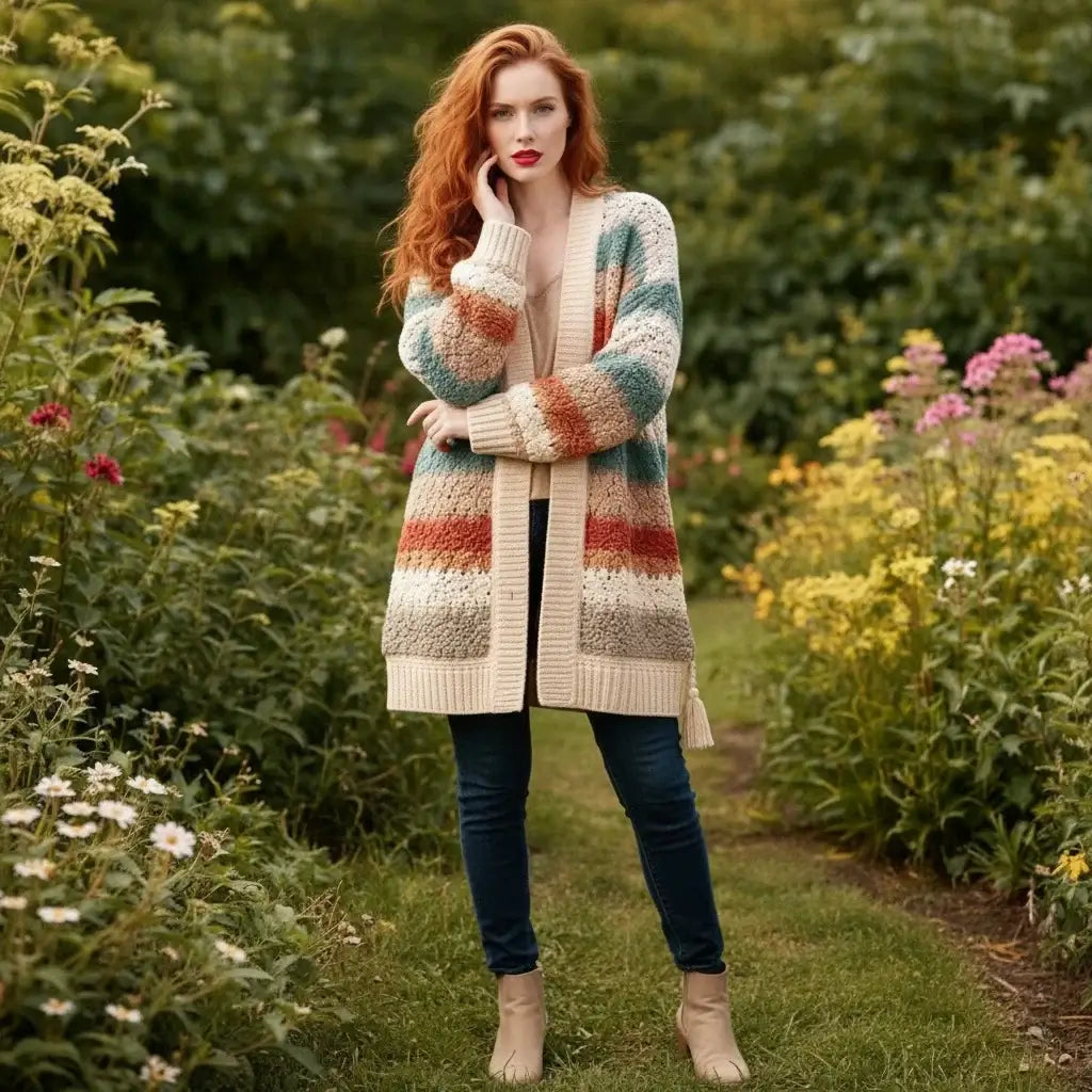 crochet cardigan women striped boho knit oversized sweater