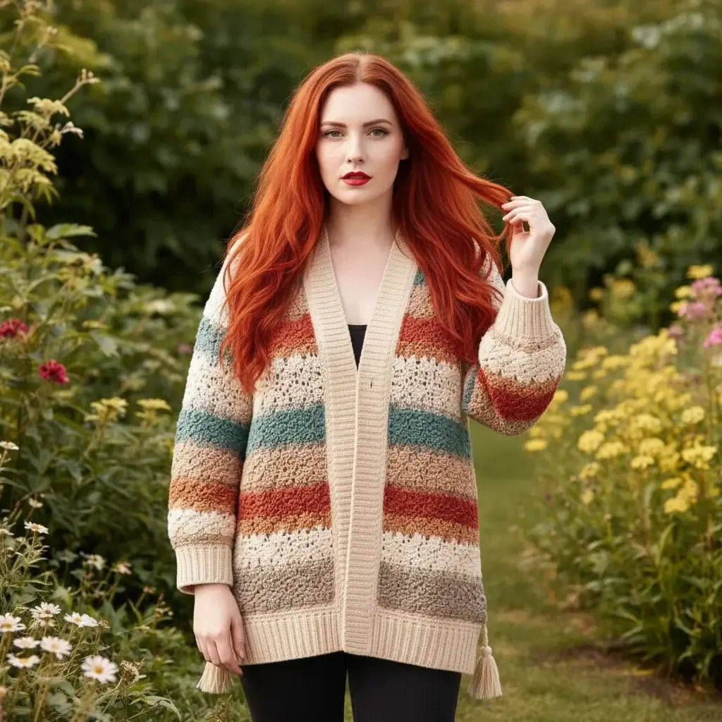 crochet cardigan women striped boho knit oversized sweater