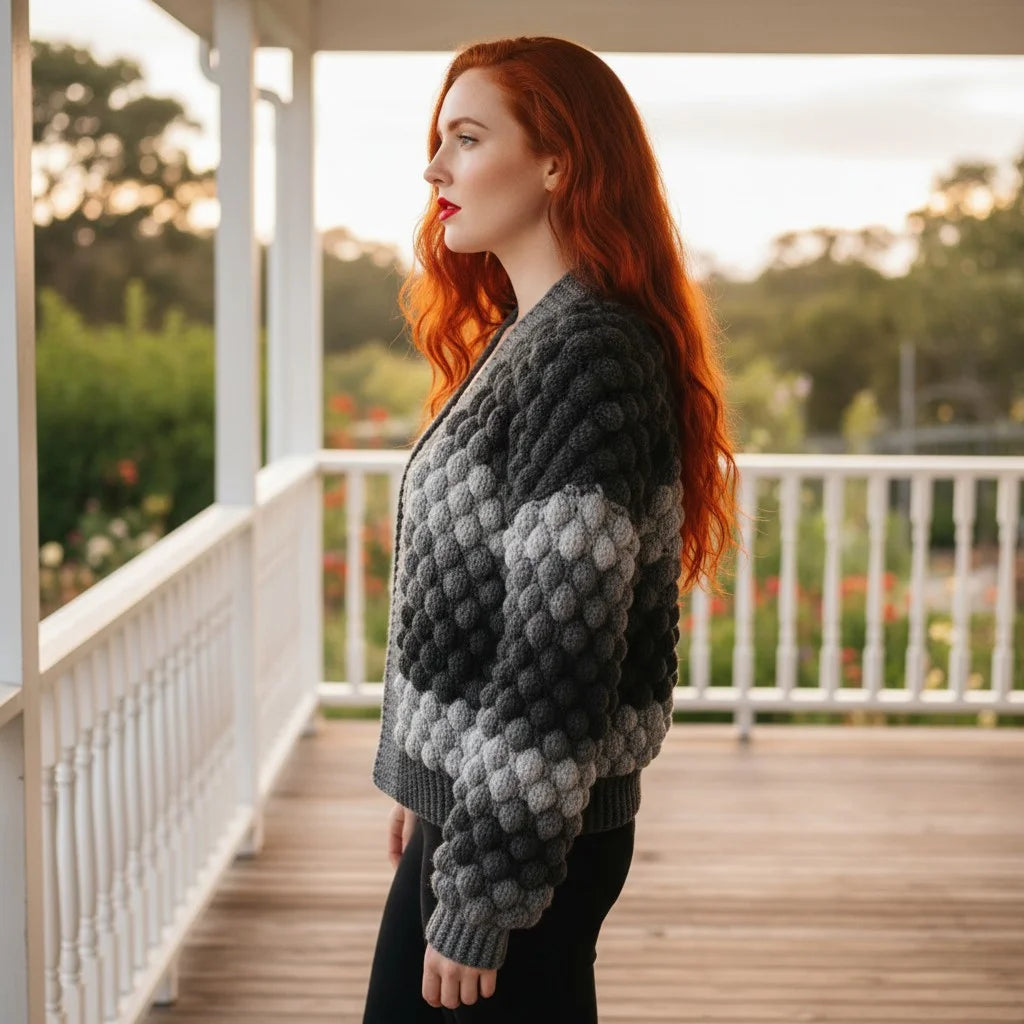oversized crochet cardigan chunky bubble knit sweater women