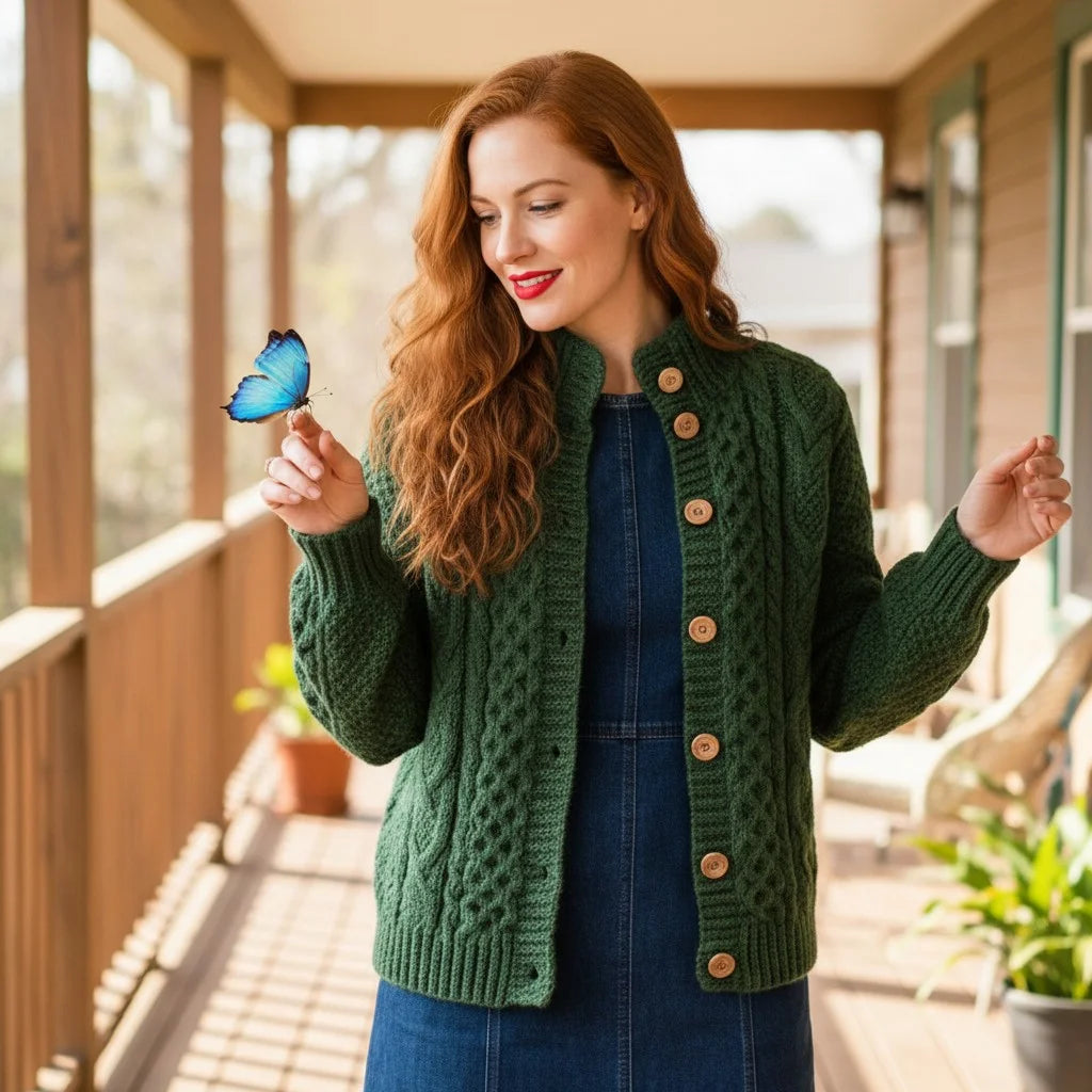 chunky knit crochet cardigan cozy cable sweater women