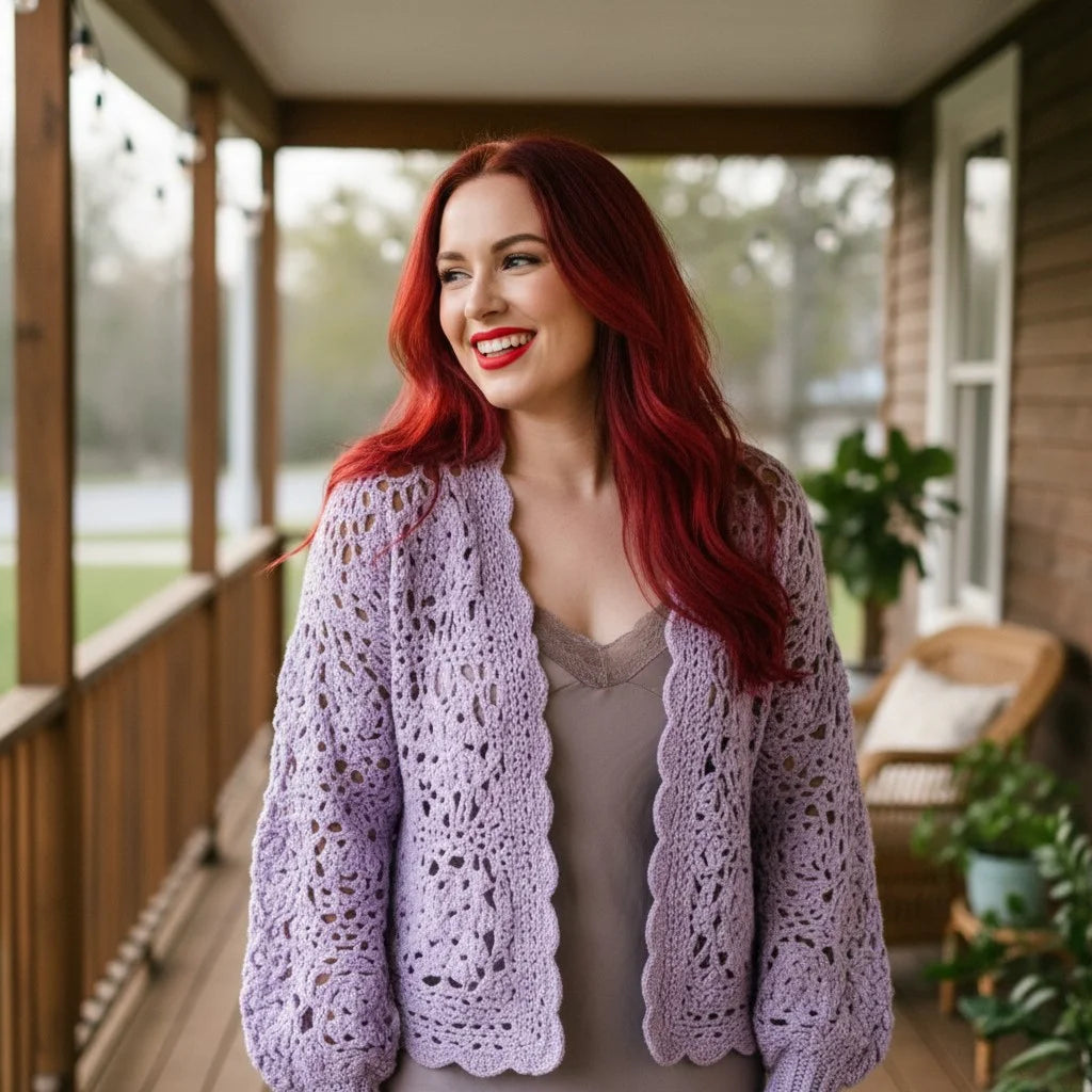 lavender crochet cardigan boho lace knit sweater women