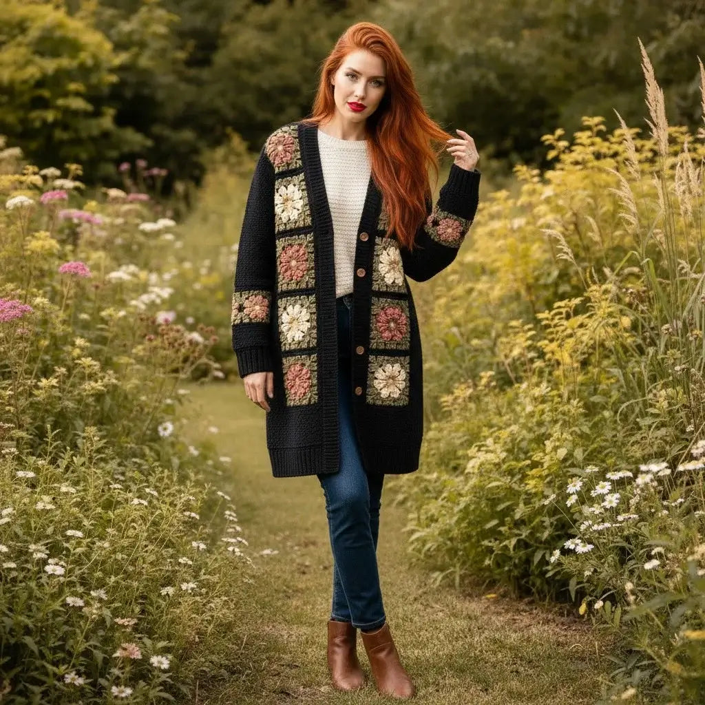 crochet cardigan women floral long boho knit sweater