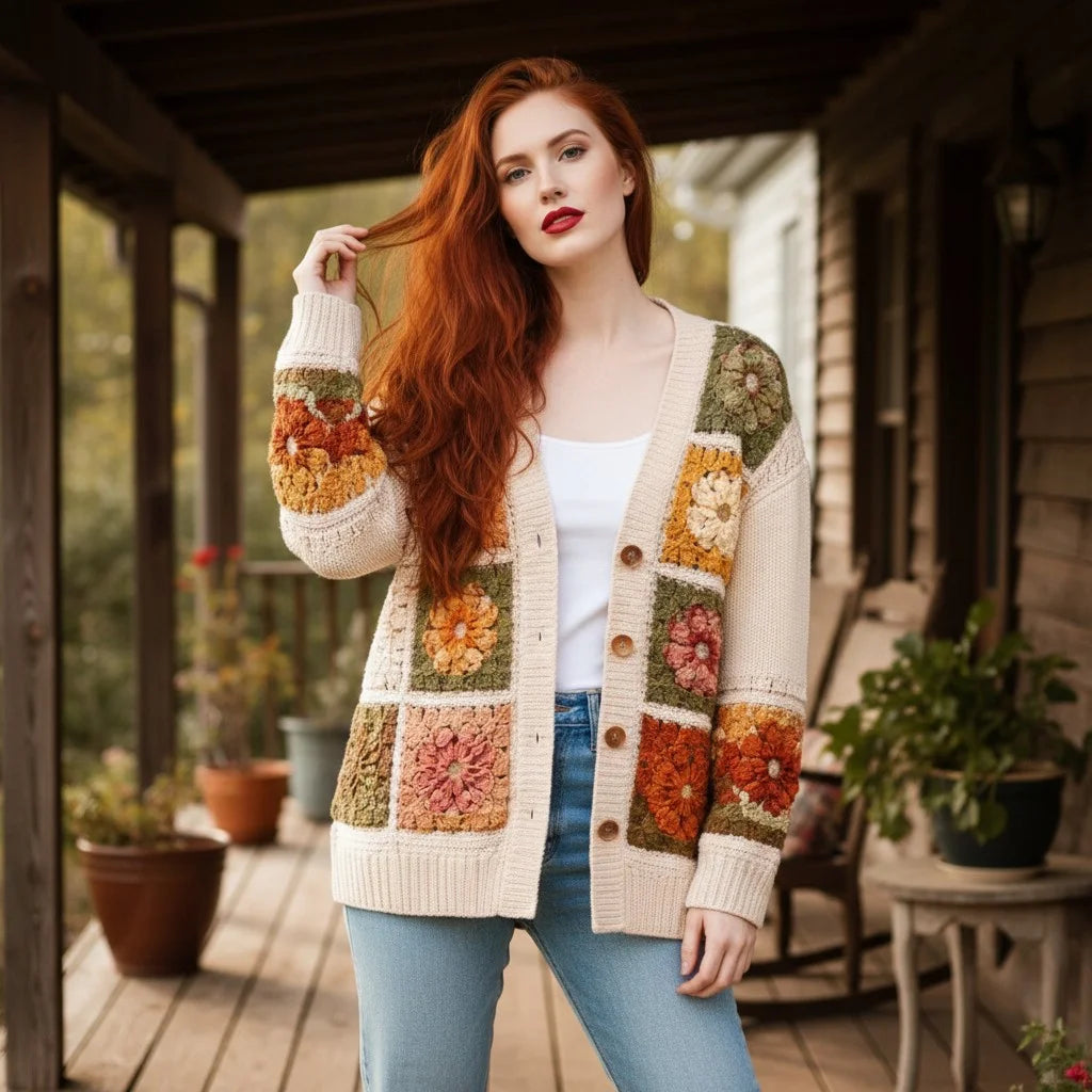 granny square cardigan floral crochet knit sweater women