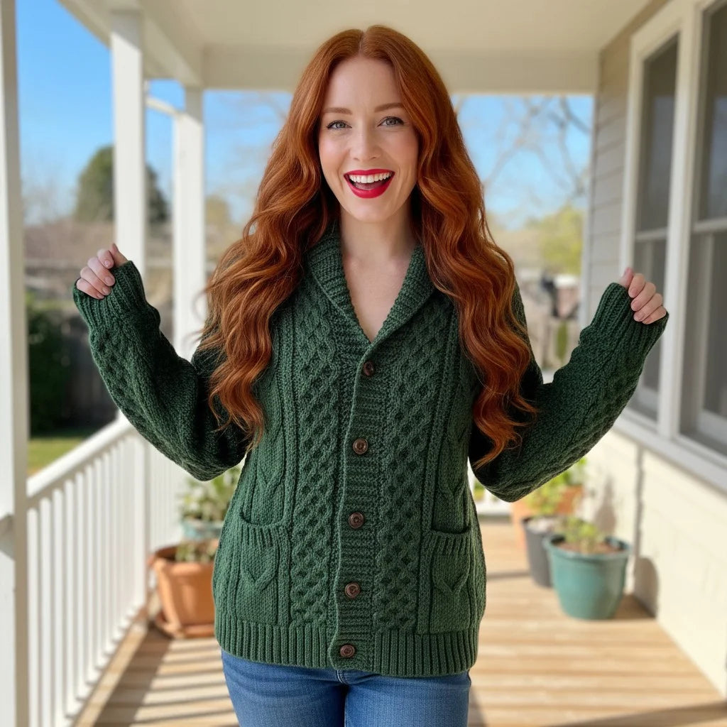 cable knit crochet cardigan cozy button sweater women