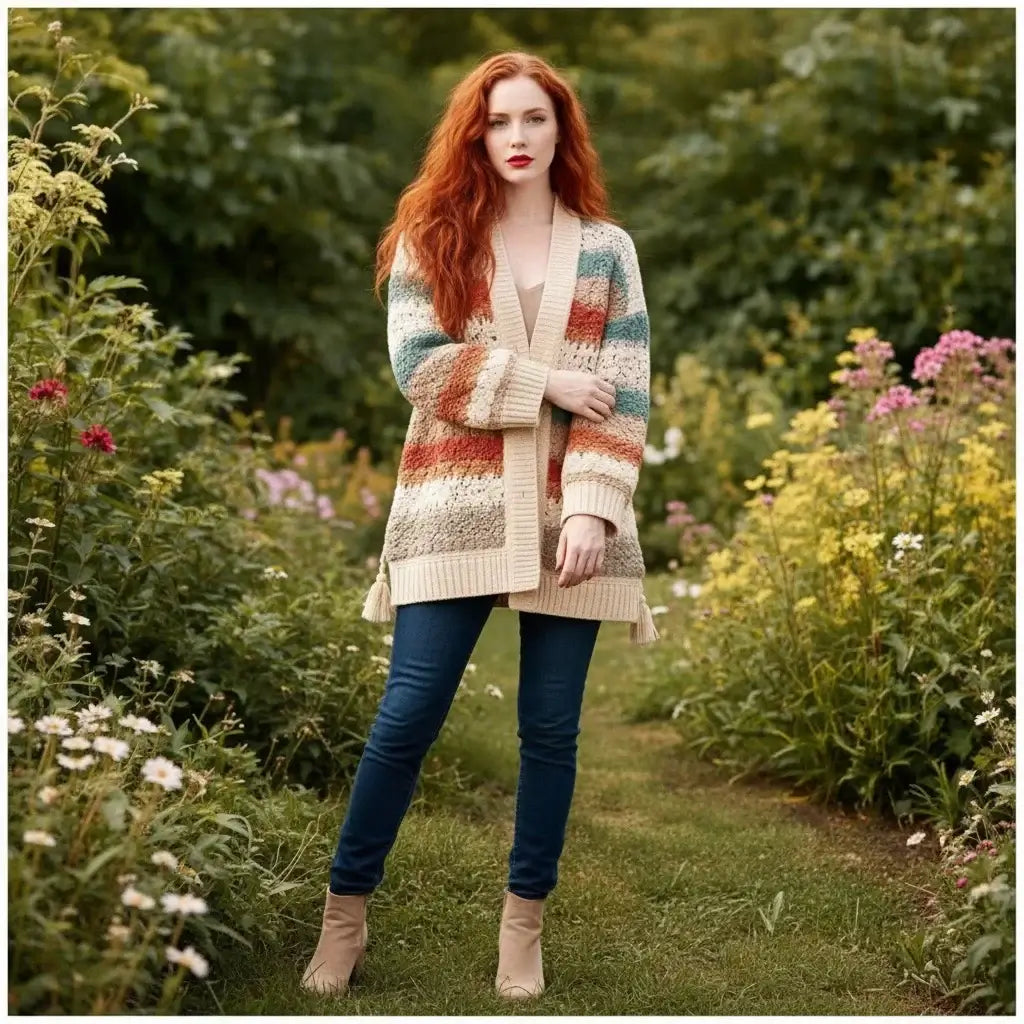 crochet cardigan women striped boho knit oversized sweater