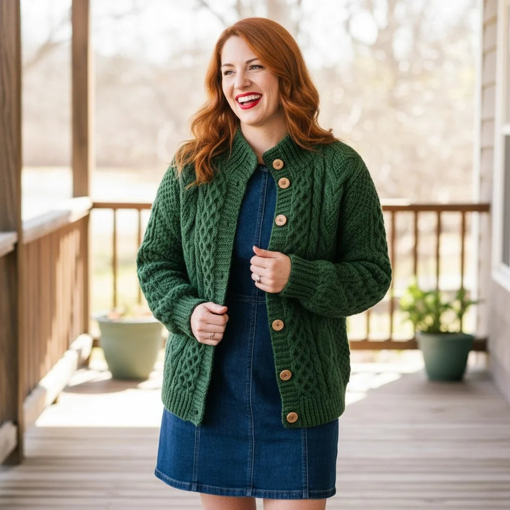 chunky knit crochet cardigan cozy cable sweater women