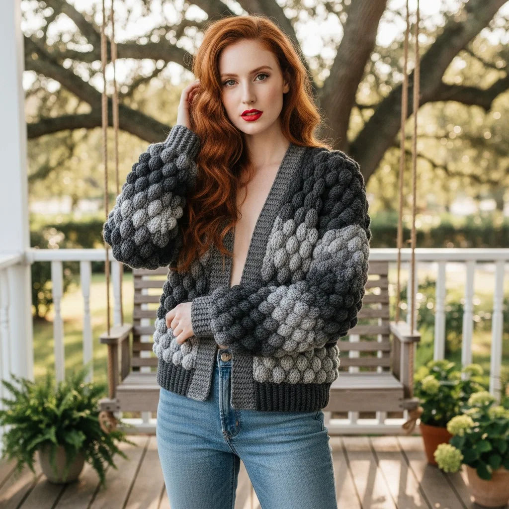 oversized crochet cardigan chunky bubble knit sweater women