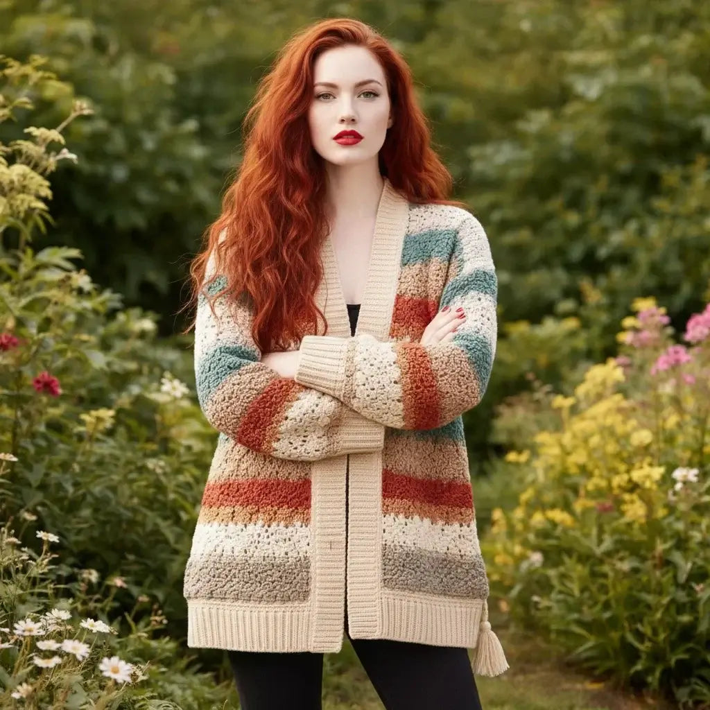 crochet cardigan women striped boho knit oversized sweater