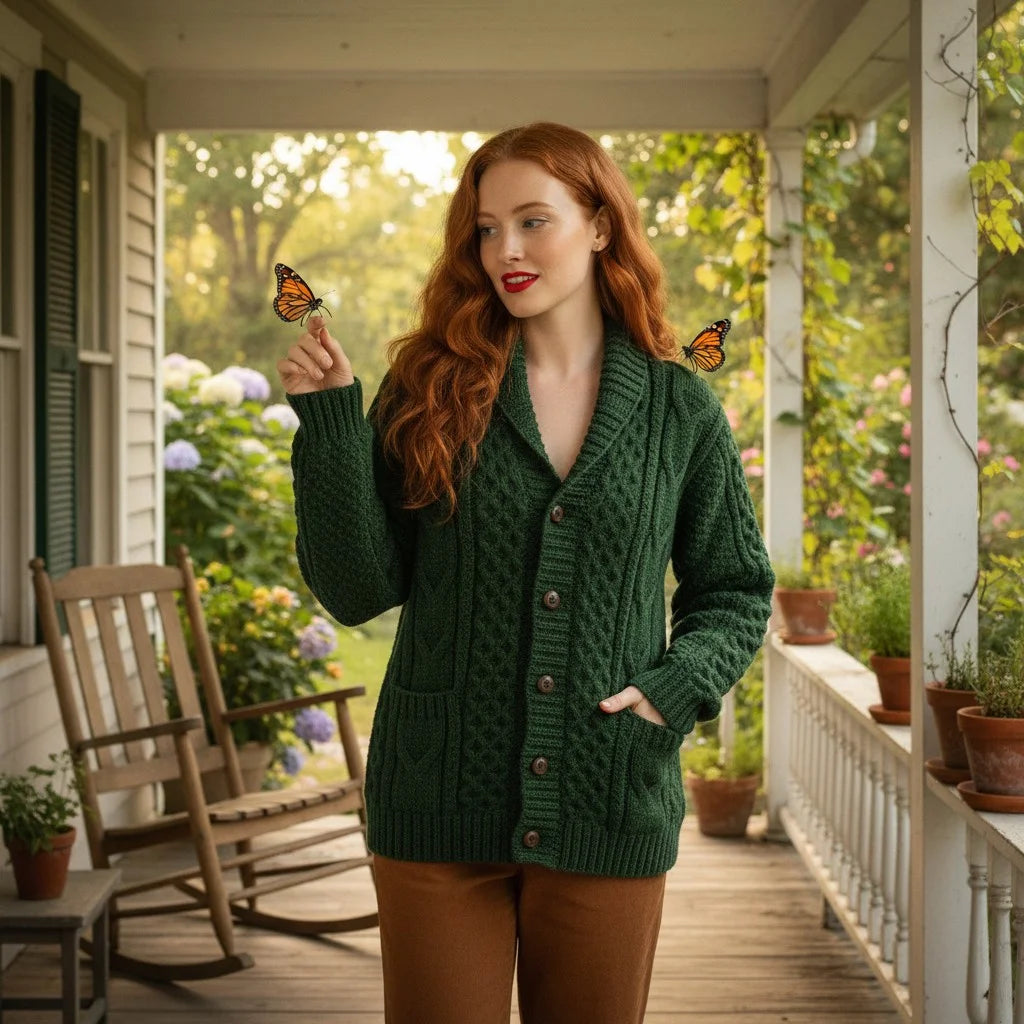 cable knit crochet cardigan cozy button sweater women