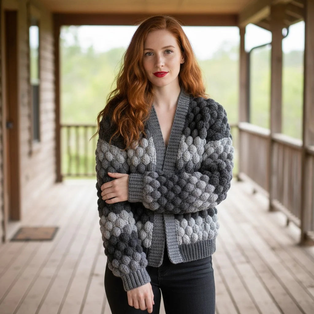 oversized crochet cardigan chunky bubble knit sweater women