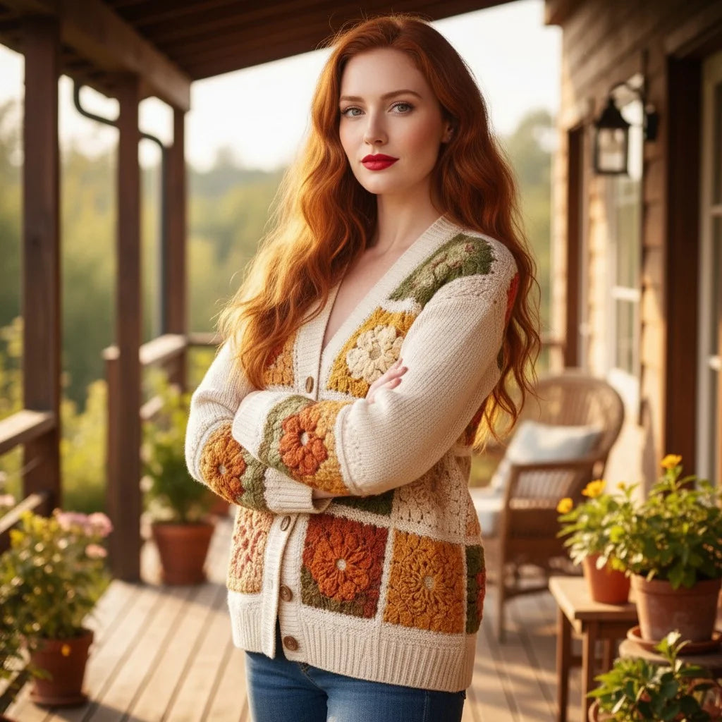 granny square cardigan floral crochet knit sweater women