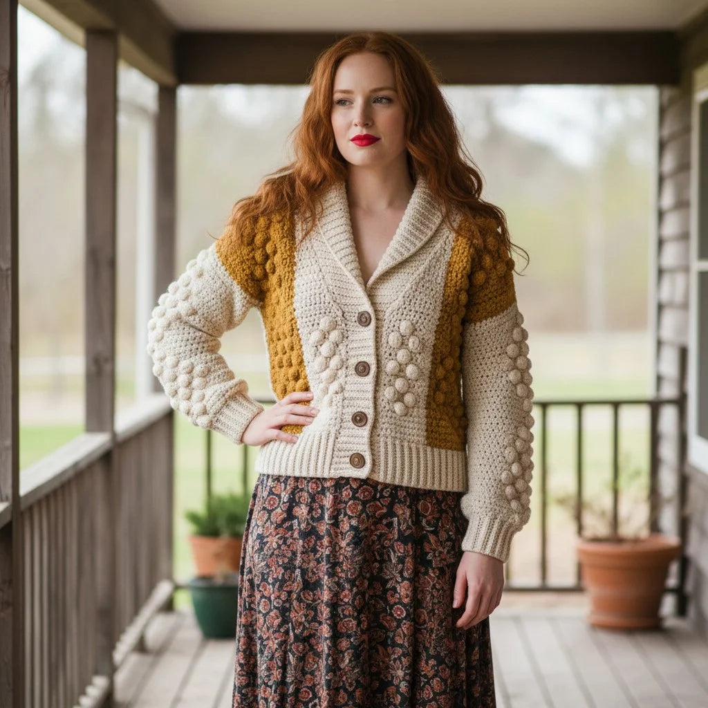 bobble knit crochet cardigan cozy boho sweater women