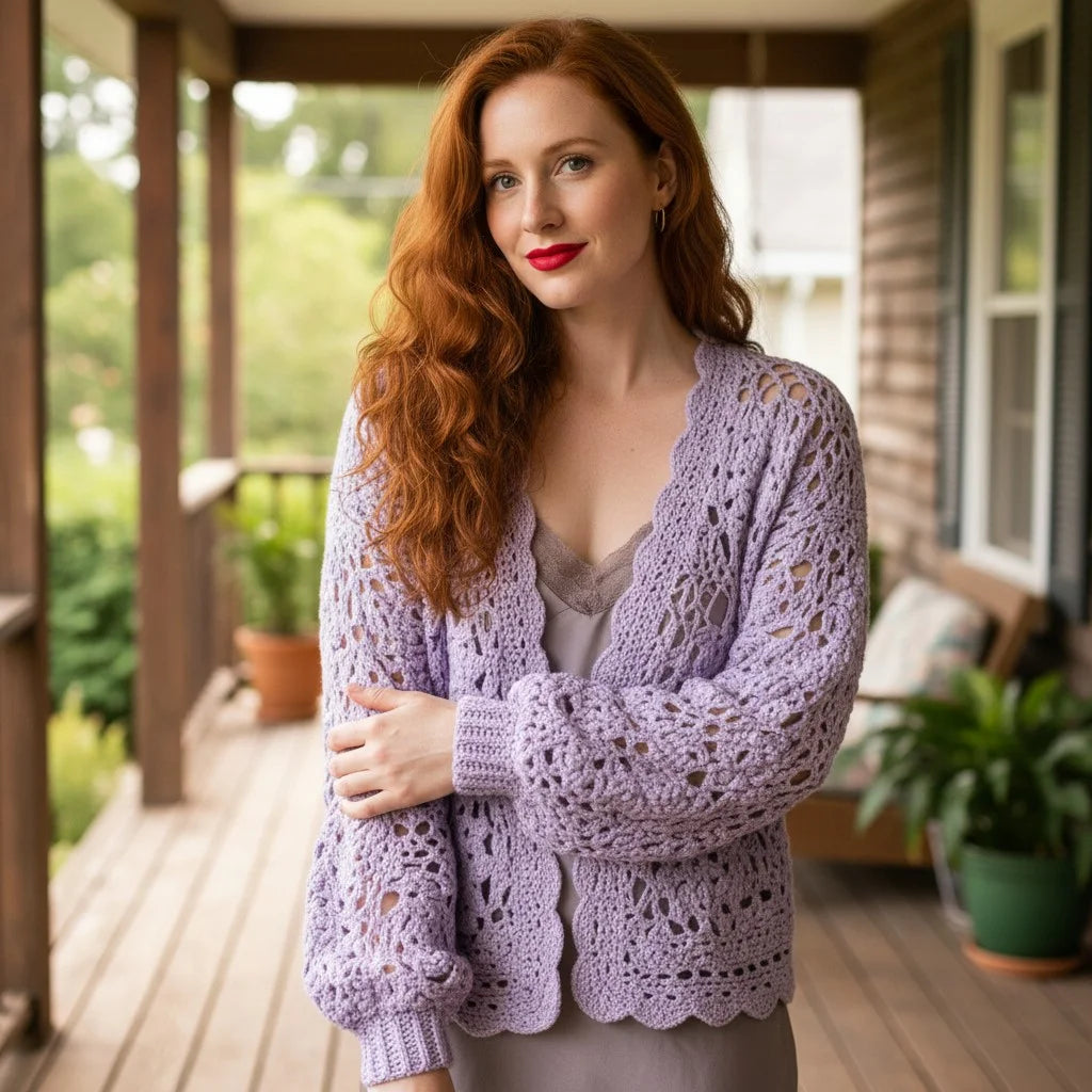 lavender crochet cardigan boho lace knit sweater women