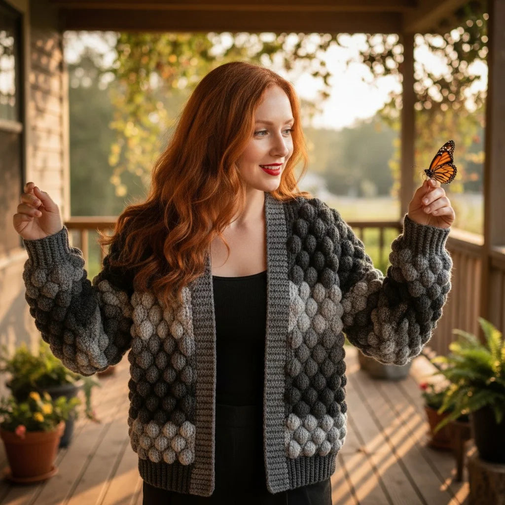 oversized crochet cardigan chunky bubble knit sweater women