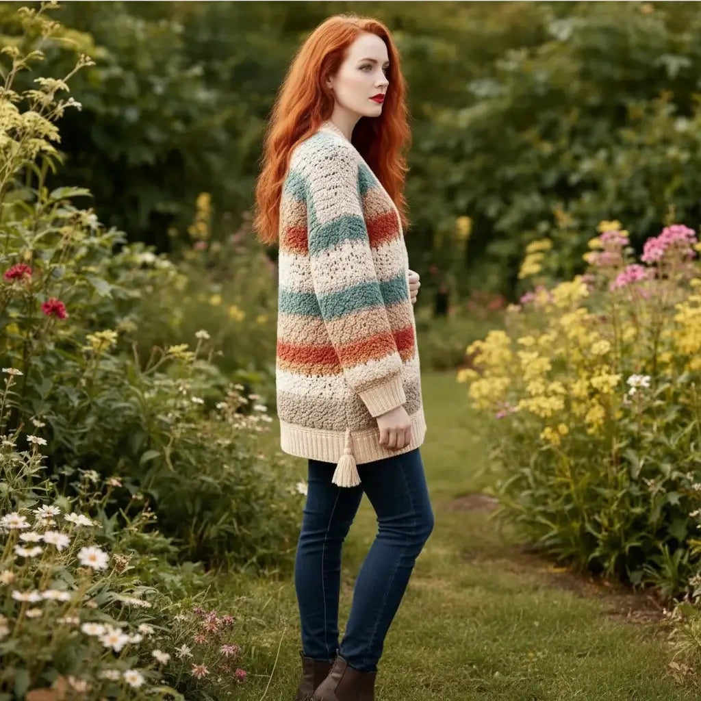 crochet cardigan women striped boho knit oversized sweater