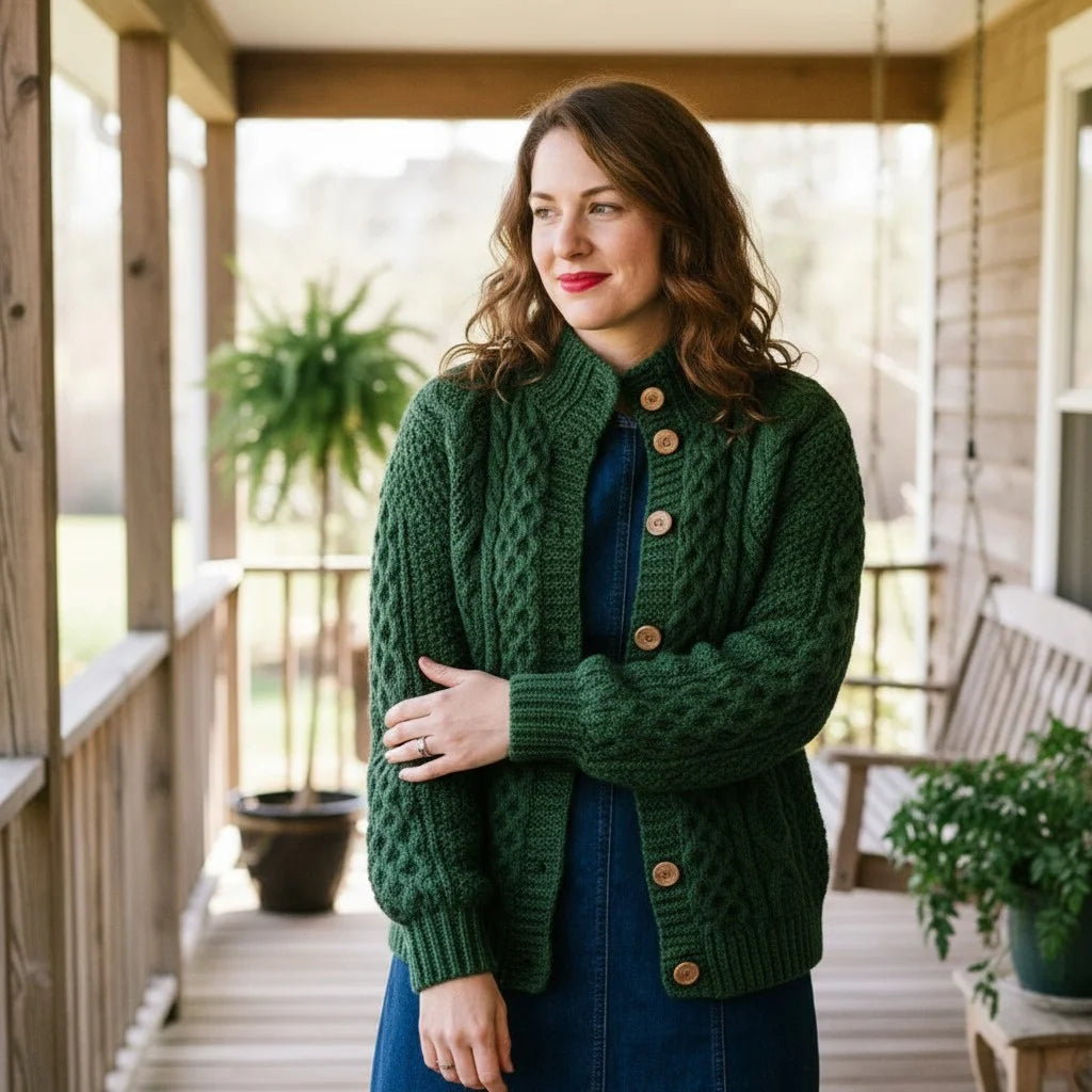 chunky knit crochet cardigan cozy cable sweater women