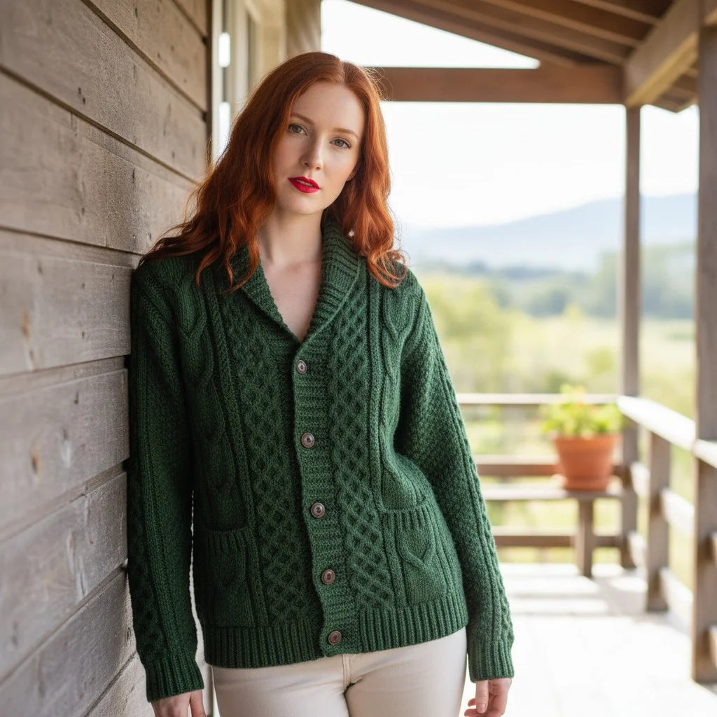 cable knit crochet cardigan cozy button sweater women