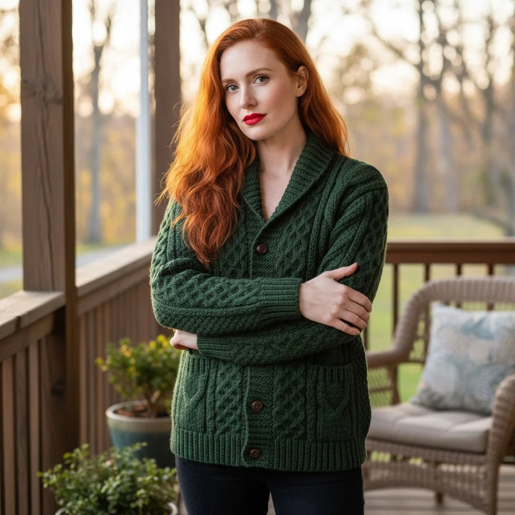 cable knit crochet cardigan cozy button sweater women