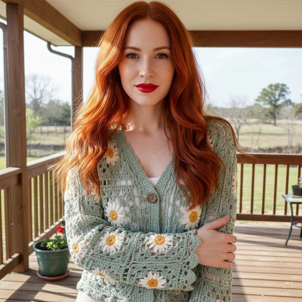 floral crochet cardigan daisy knit boho sweater women