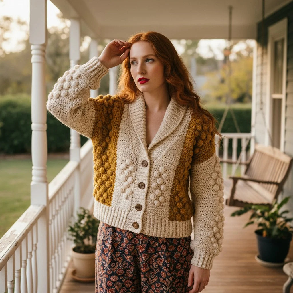 bobble knit crochet cardigan cozy boho sweater women