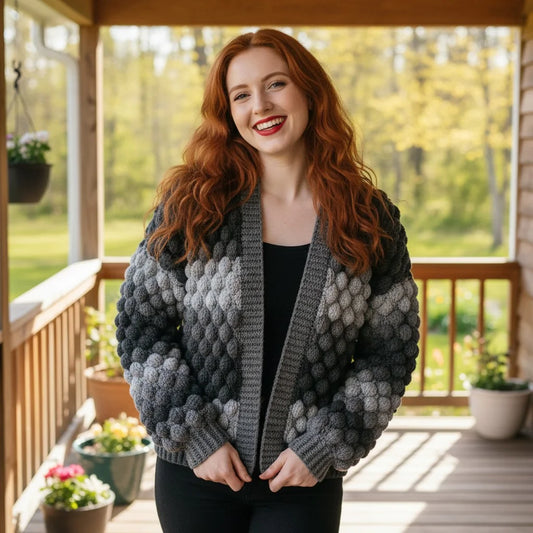 oversized crochet cardigan chunky bubble knit sweater women