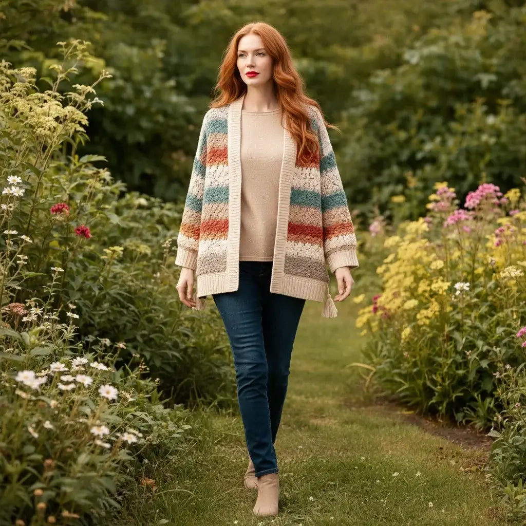 crochet cardigan women striped boho knit oversized sweater
