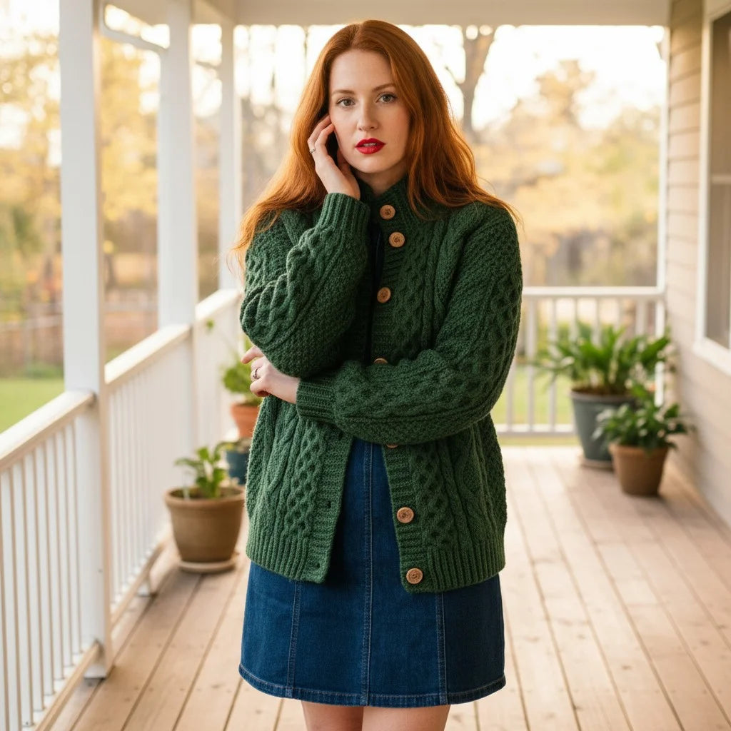 chunky knit crochet cardigan cozy cable sweater women