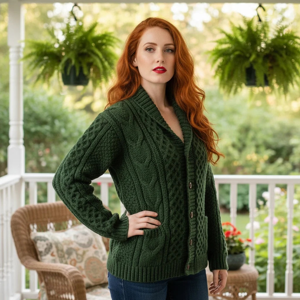 cable knit crochet cardigan cozy button sweater women