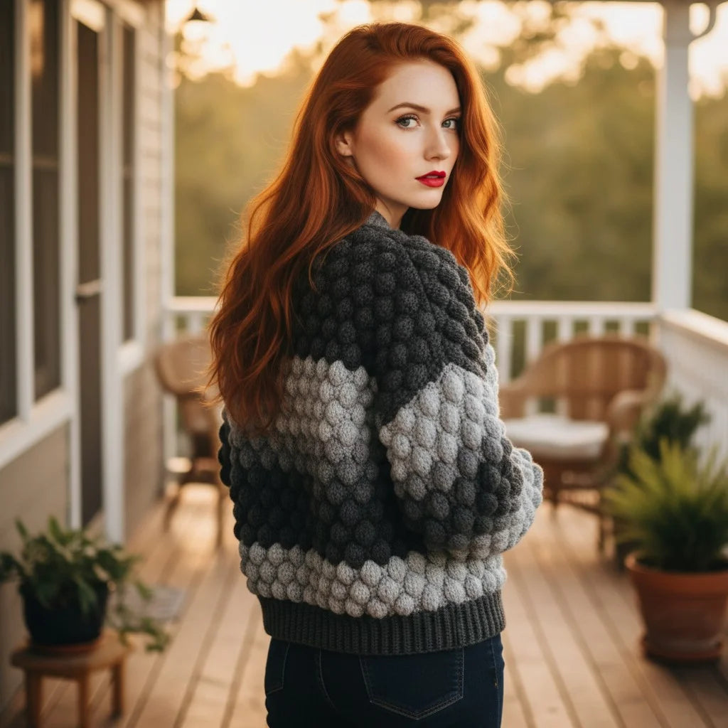 oversized crochet cardigan chunky bubble knit sweater women