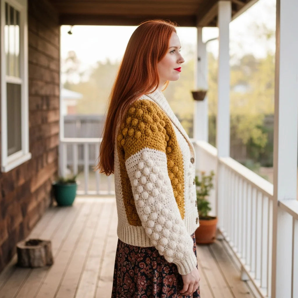 bobble knit crochet cardigan cozy boho sweater women