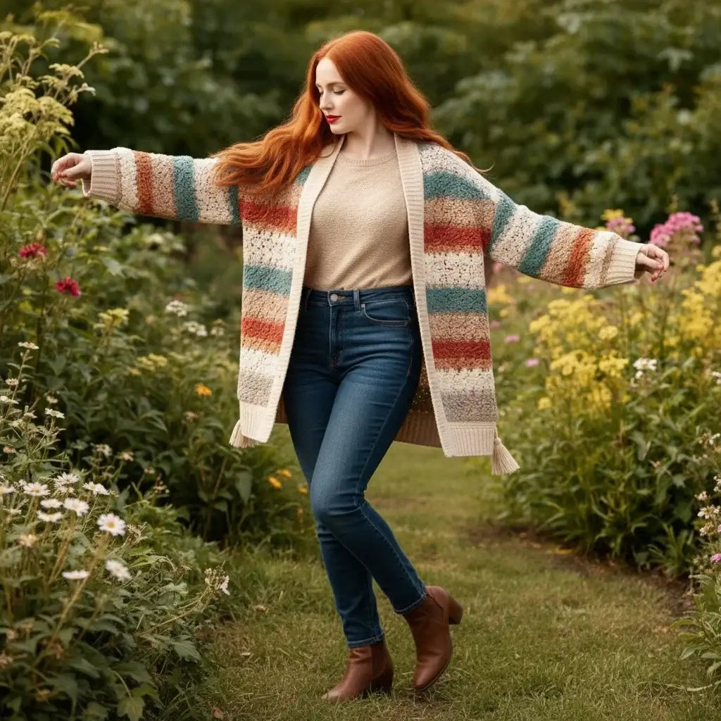 crochet cardigan women striped boho knit oversized sweater