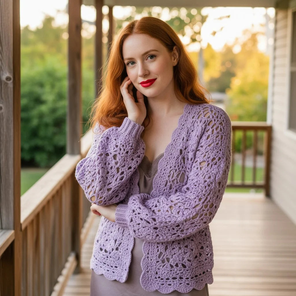 lavender crochet cardigan boho lace knit sweater women