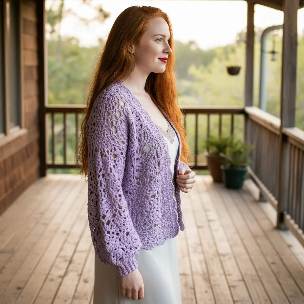 lavender crochet cardigan boho lace knit sweater women