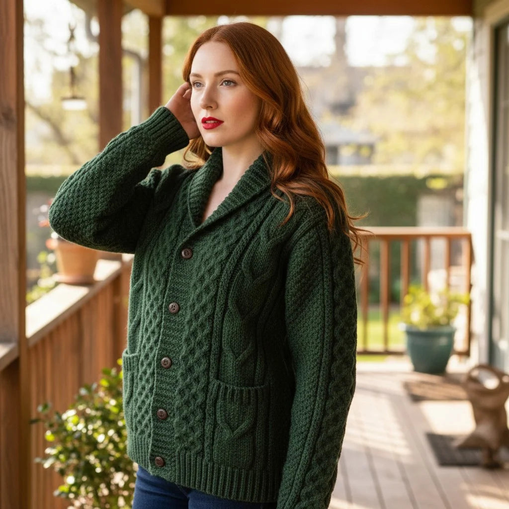 cable knit crochet cardigan cozy button sweater women