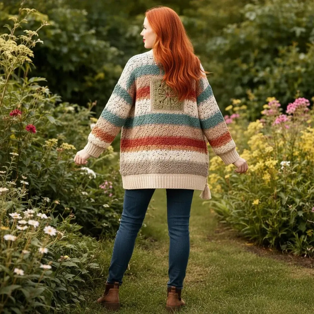 crochet cardigan women striped boho knit oversized sweater