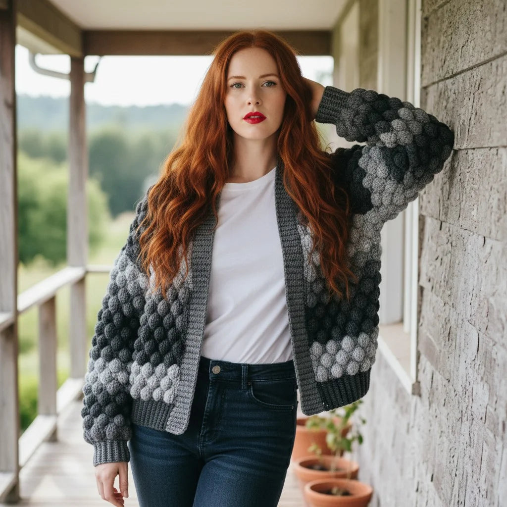 oversized crochet cardigan chunky bubble knit sweater women