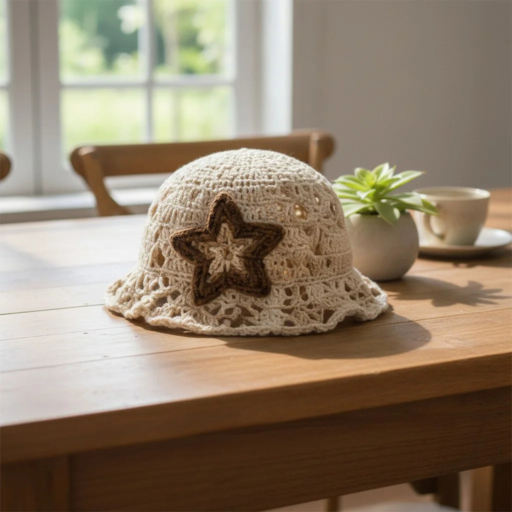 star crochet bucket hat aesthetic boho summer cap
