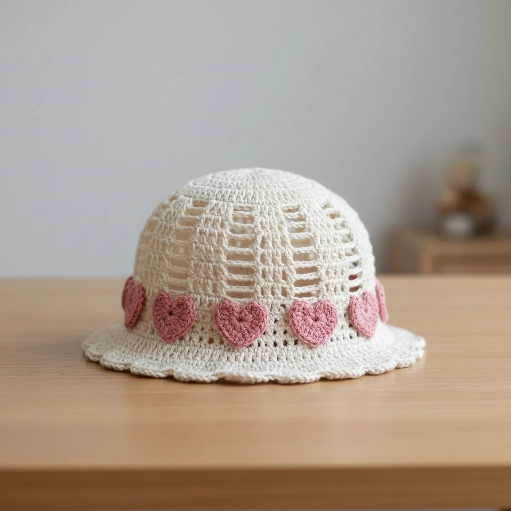 heart crochet bucket hat cute boho summer cap