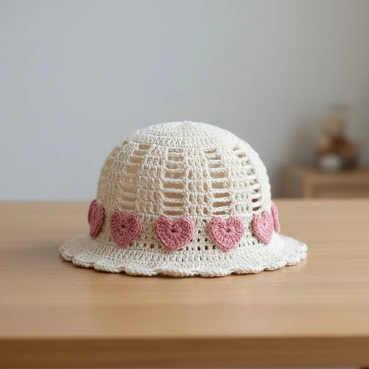 heart crochet bucket hat cute boho summer cap