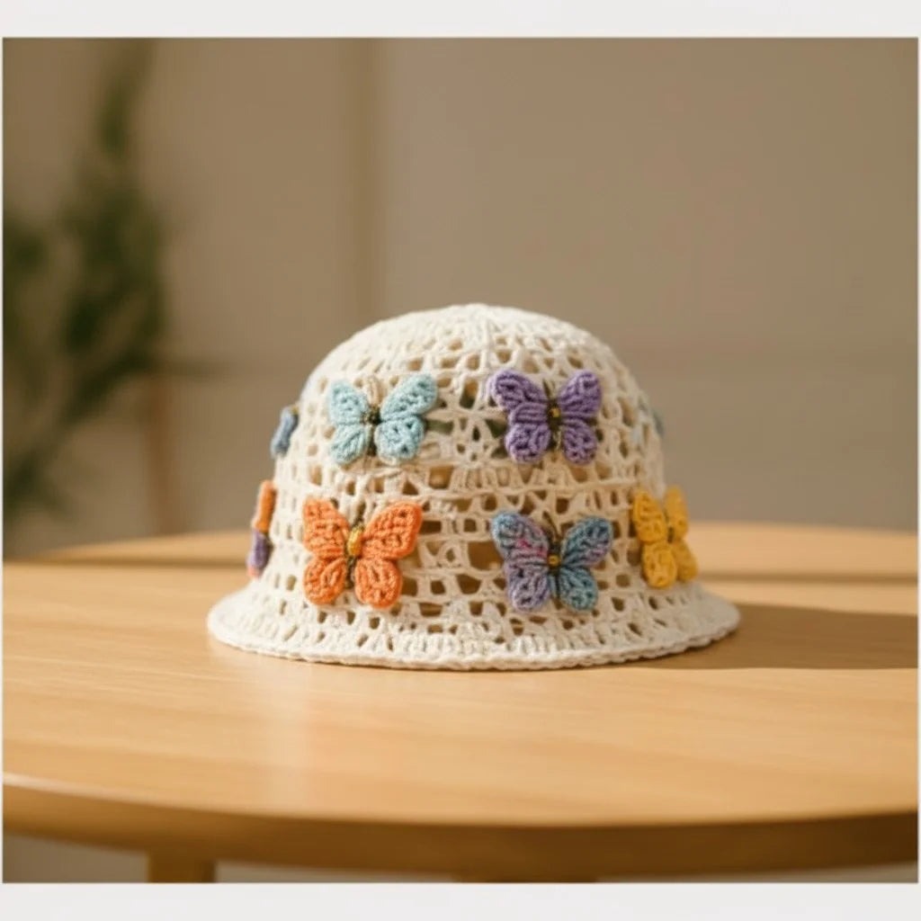 butterfly crochet bucket hat boho summer cap women