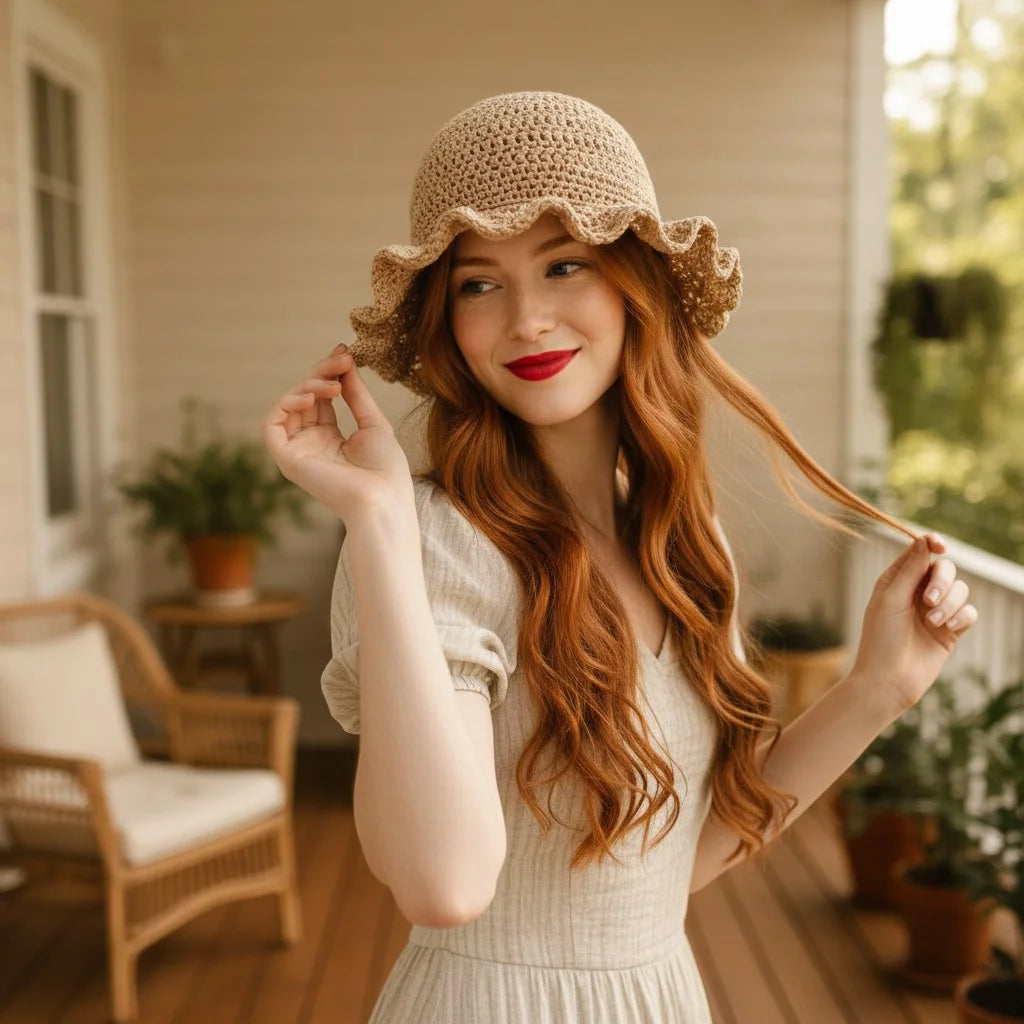 lace crochet bonnet hat vintage boho sun cap women